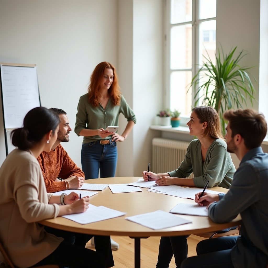 Small group of couples participating in a financial workshop session